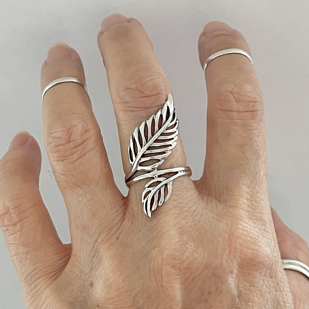Sterling Silver Big Leaf Ring, Boho Ring, Silver … - image 4